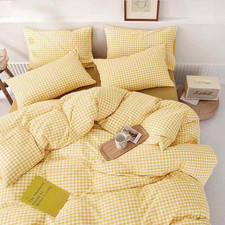 Yellow Grid Duvet Cover Queen Size, 3 Piece Farmhouse Buffalo Check Gingham Geom