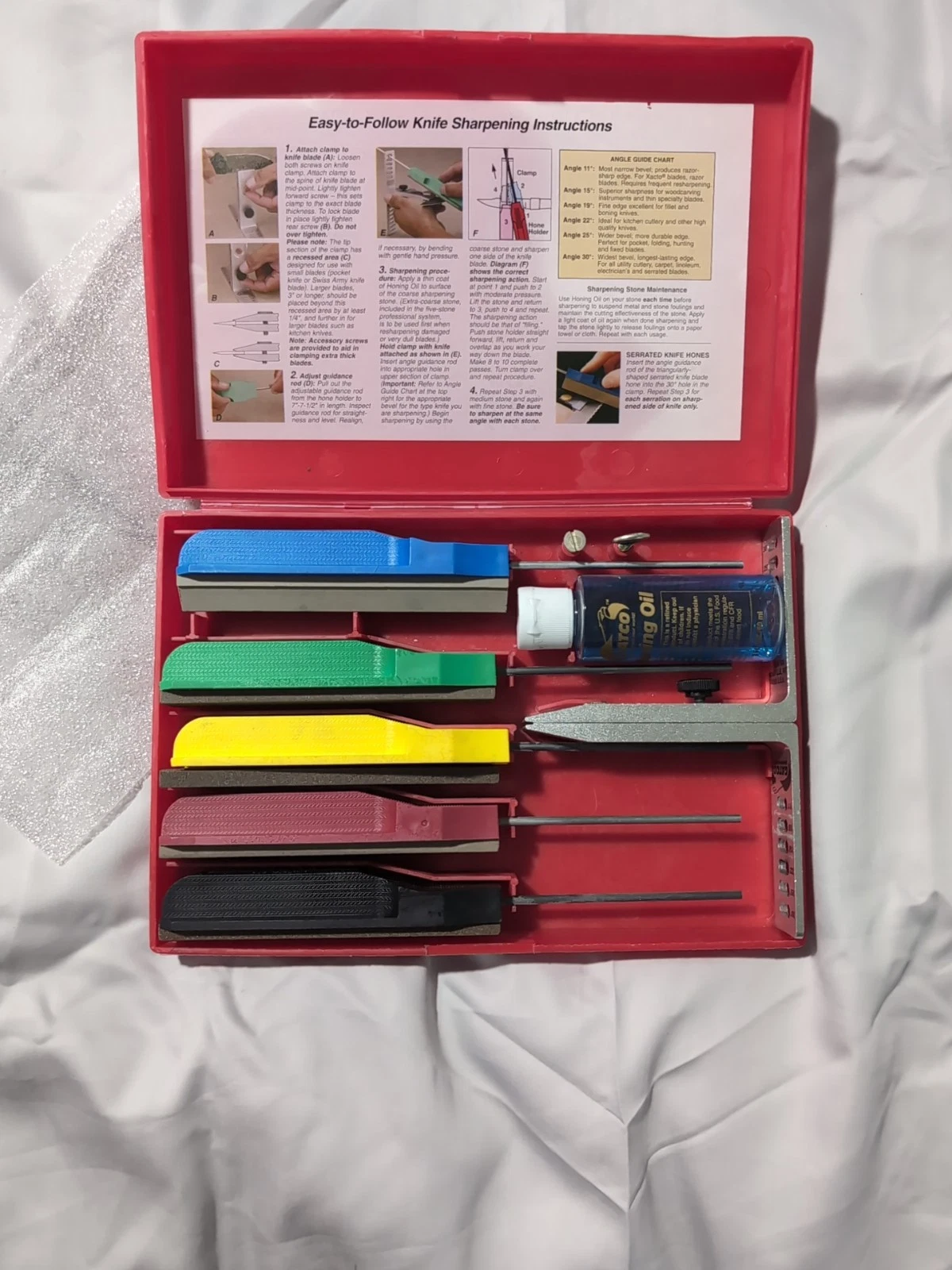 GATCO Knife Sharpening Kit Multi-Color Stones in Red Case