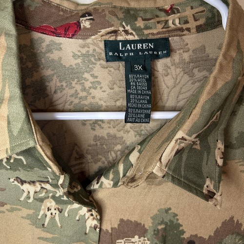 Vintage Ralph Lauren Shirt Womens 3X Equestrian Fox Hunt Western Button Up Top - Picture 3 of 4