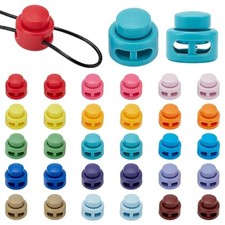 30Pcs 15 Colors Plastic Cord Locks, Double Hole Drawstring End Stopper