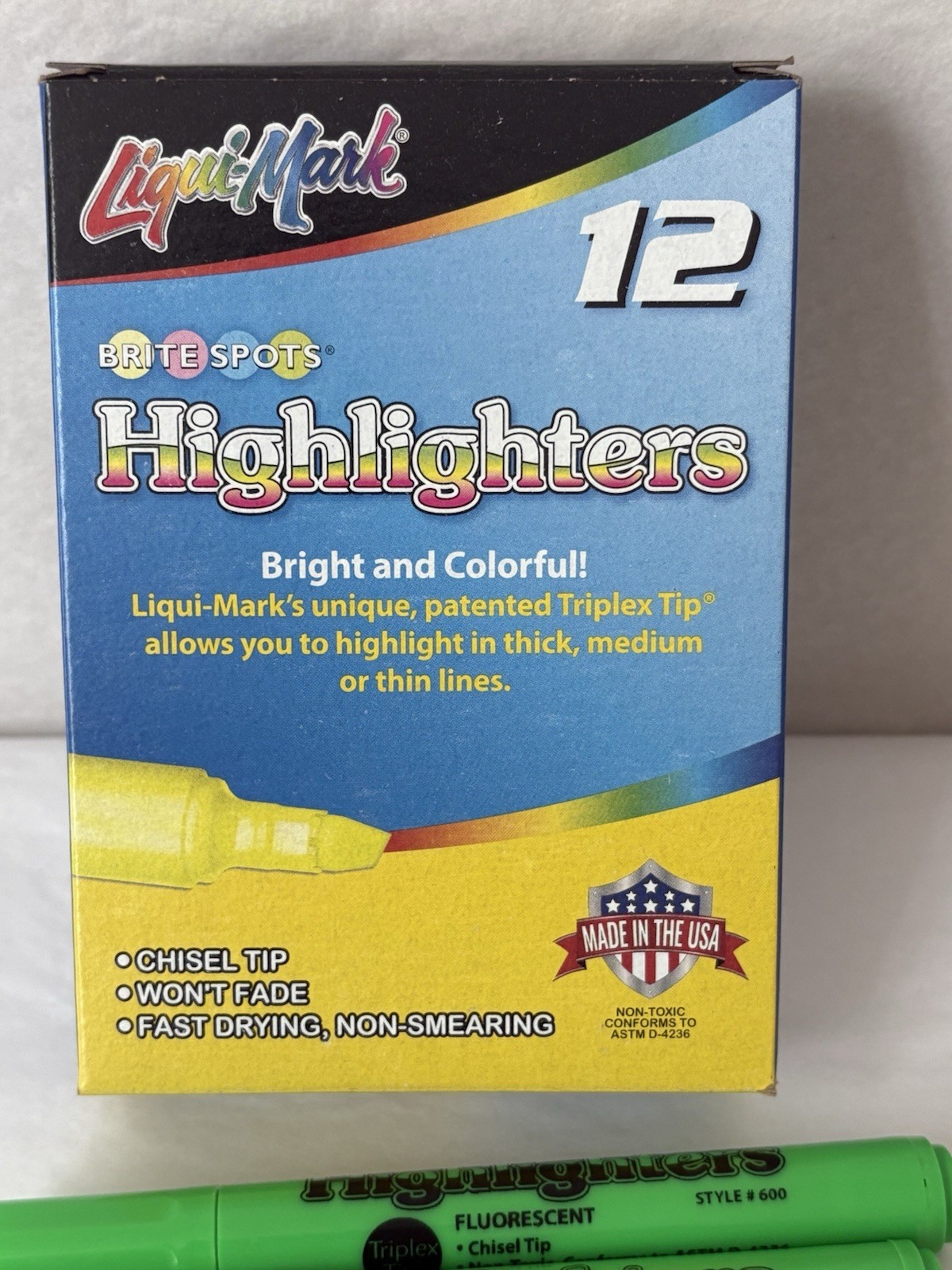 New Liqui-Mark Green Chisel Tip Highlighters Fluorescent Non Smearing 24-PACK