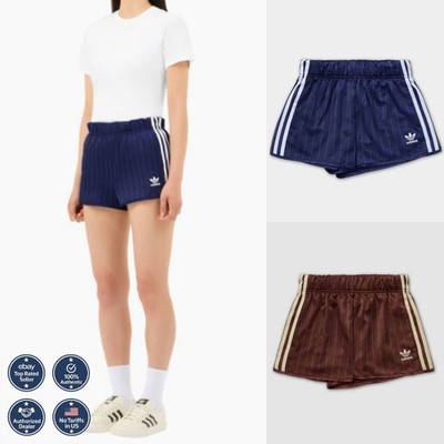 Adidas Women Pinstripe Stain Shorts Pants Dark Blue Brown Asian Sz KC4235 KC4236