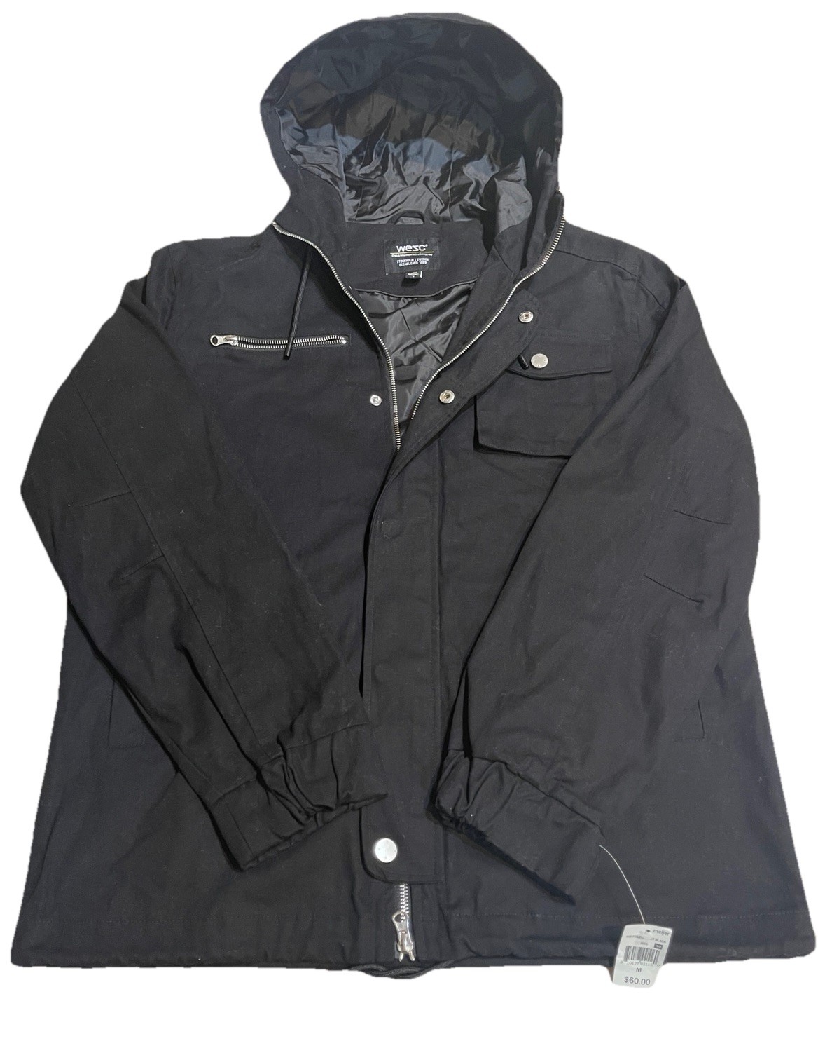 WeSC Field Jacket Black Unisex Men’s M Women’s L Pockets Zippers Hooded NWT