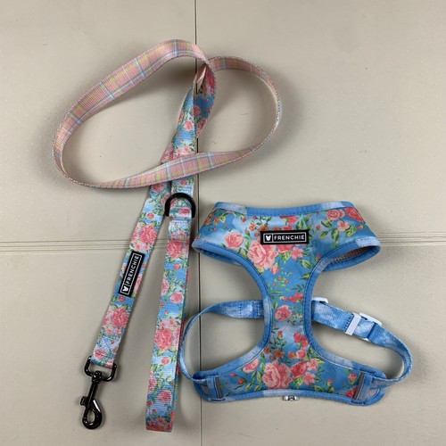 FRENCHIE Medium Adjustable Dog Harness & Leash Reversible Rose / Pink Plaid