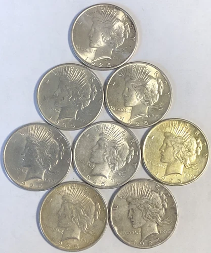 1925 PEACE DOLLAR "BU/AU/XF" (8 COIN LOT)  -  NICE QUALITY, COLOR & SILVER!💵💥✅