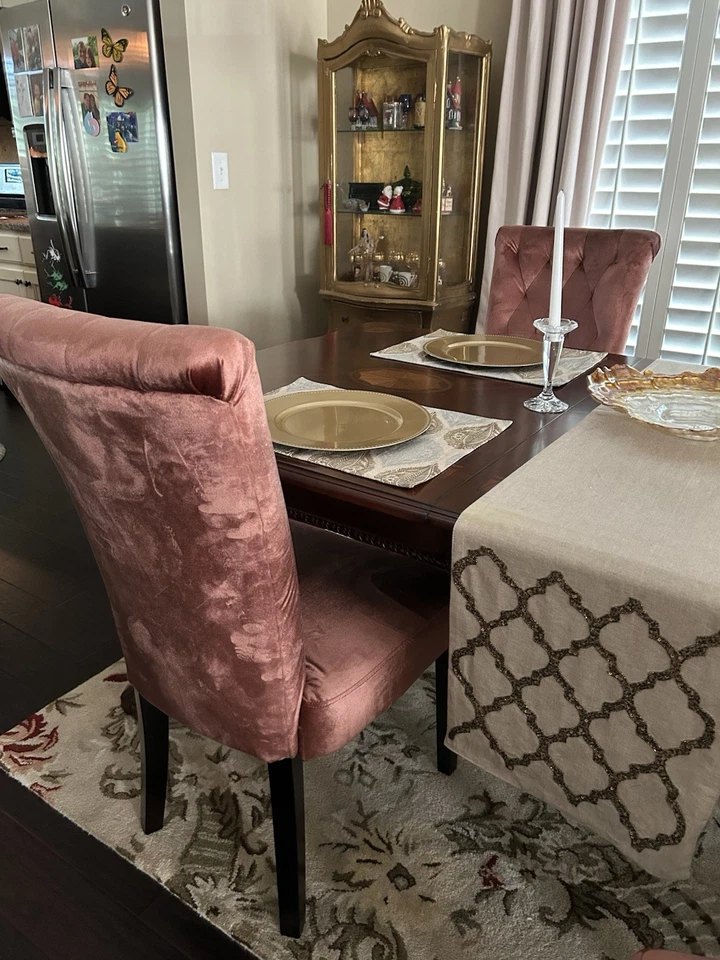 Juego de 4 sillas de comedor de terciopelo, rosa Foto 2 de 3