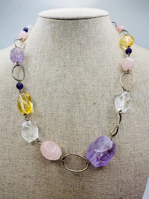 J&T Handwerk Sterlingsilber Gold Vermeil Amethyst Rosenquarz Halskette 20''