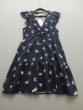 Universal Thread Women M Dress Navy Floral V-Neck Cap Sleeve Tie Front Casual