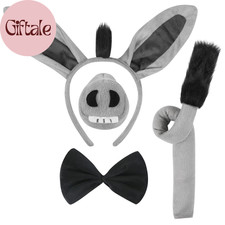 4 Pcs Donkey Costume Set - Ears Headband, Nose, Tail and Bow Tie - Animal Fancy