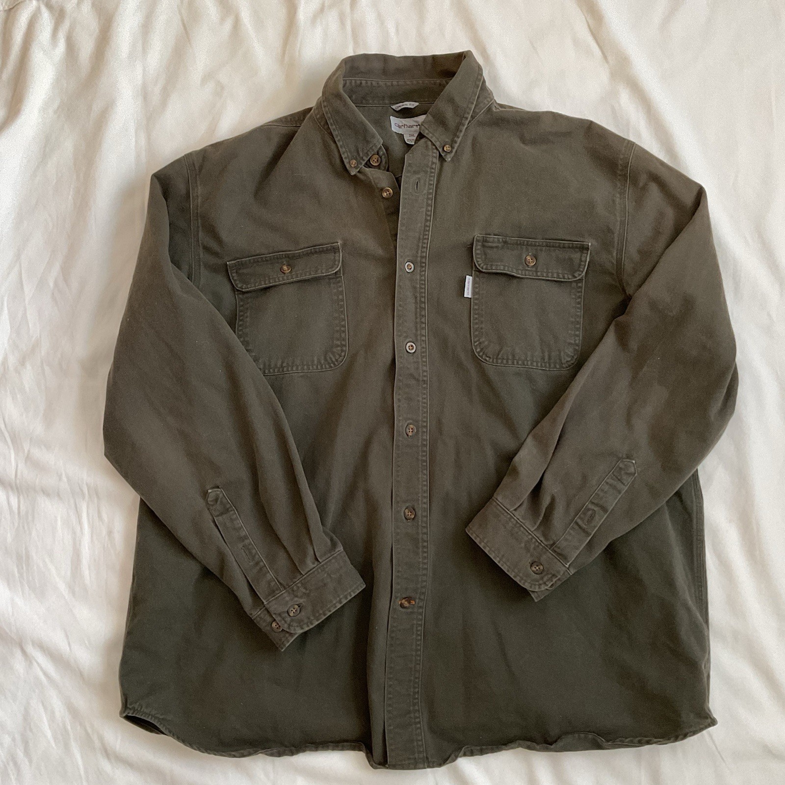 Carhartt Men's Long Sleeve Original Fit Dark Green Button Down Shirt Size 2XL thumbnail 3