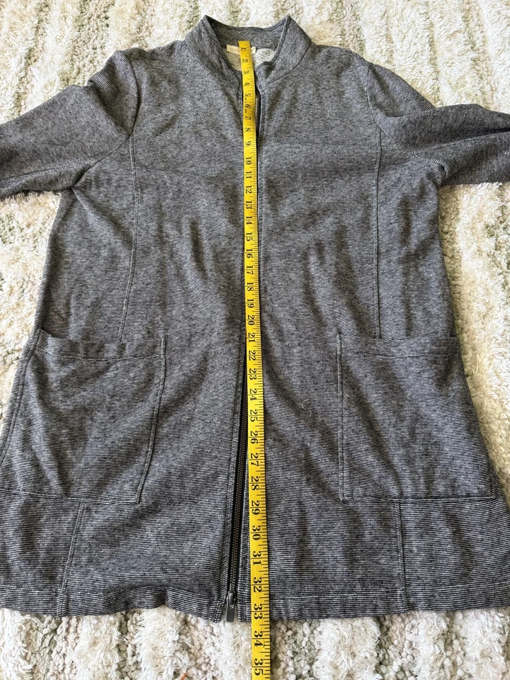 Chaqueta Eileen Fisher Mujer Gris Cremallera Frontal Longline Cáñamo Algodón Orgánico Bolsillos Foto 4 de 4