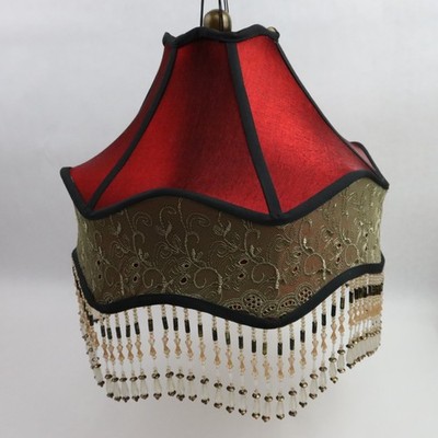 Dale Tiffany Beaded Fringe Lamp Shade Victorian Red Gold Double Layer Silk Lace