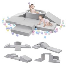 Foam Climbing Blocks with Ball Pit  Stairs for Toddlers Aged 1-3 -Soft Grey