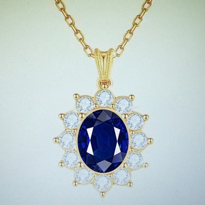 Prinzessin Diana 18K massives Gold 3ct Saphir 1ct 1cttw Moissanit Anhänger Halskette