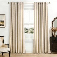 Warm Beige Oatmeal Linen Curtains 96 Inch Length 2 Panels Set Sand Ecru Light...