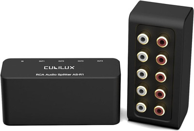 AS-R1 4 Way RCA Audio Splitter Box, 4-Channel Stereo RCA Splitter, Passive Audio