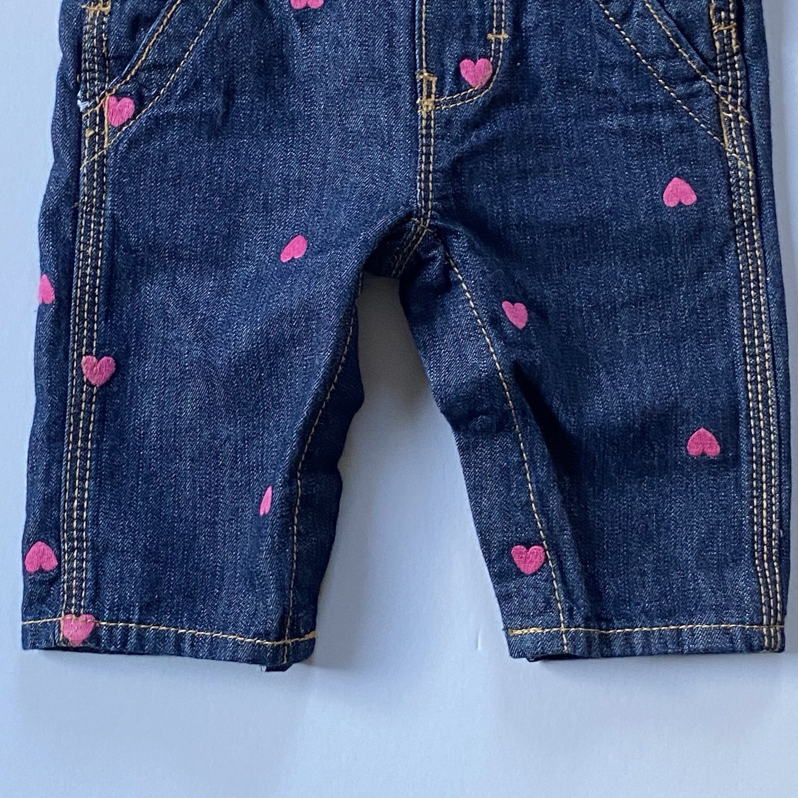 OshKosh B’Gosh Overalls Size 6 Months Pink Hearts Jeans EUC Baby Girls Osh Kosh