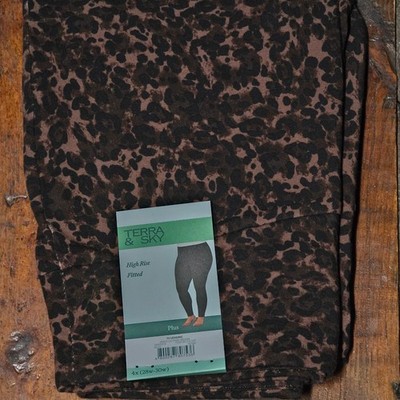 Terra & Sky Leopard Brown Women Plus High-Rise Ankle Length Leggings 1X 2X 3X 4X
