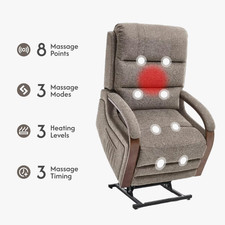 Power Lift Recliner Chair Dual Motor Massage Heat Elderly Velvet Brown