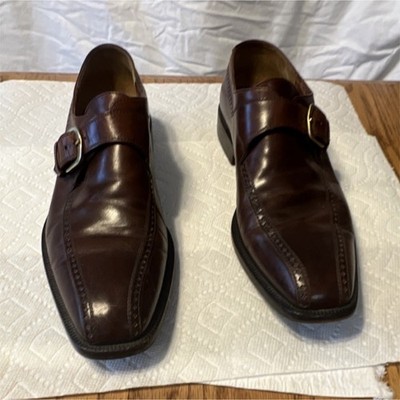 Fratelli Rossetti Men's Brown Leather Monk Strap Buckle Dress Shoes Square Toe