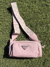 PRADA Pink Logo-Plaque Zip Shoulder Bag w/ De...