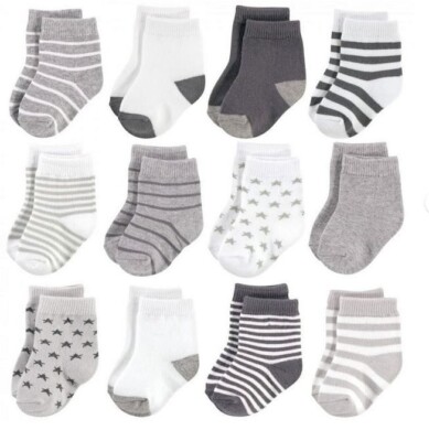 Hudson Baby Infant Unisex Cotton Rich Terry Socks, Gray 12-24 months NWT