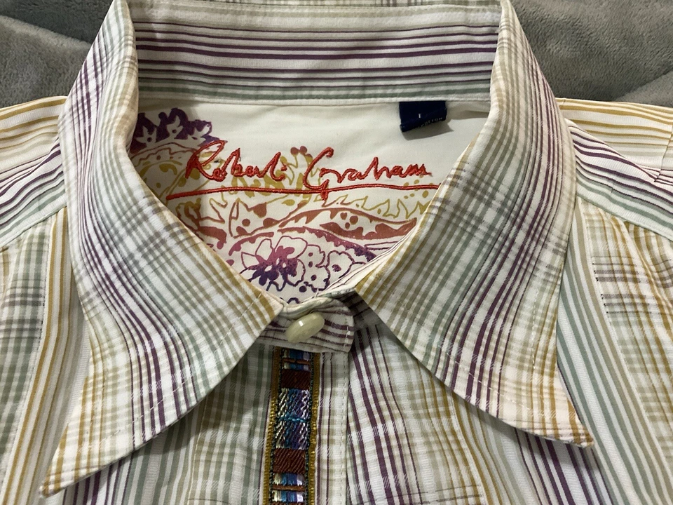 Camisa de Vestir Robert Graham Cachemira Bordada L/S Multicolor Rayas Talla Grande Foto 2 de 4