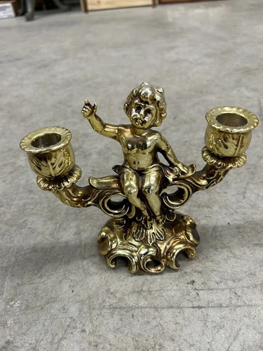 Vintage Rare Gold Angel Cherub Candle Candleholders by Inarco Japan