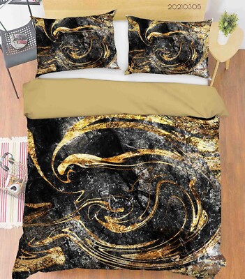 3D Black Gold Texture Marble Quilt Cover Set Bedding Sets Pillowcases Queen