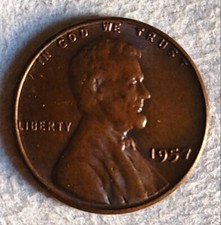 Very Rare 1957 Lincoln Wheat Penny. No Mint Mark Error L On Rim