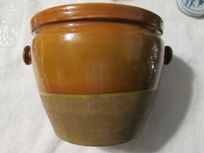  ANTIQUE FRENCH TERRACOTTA CONFIT POT EARTHENWARE VESSEL HEARS HANDLES
