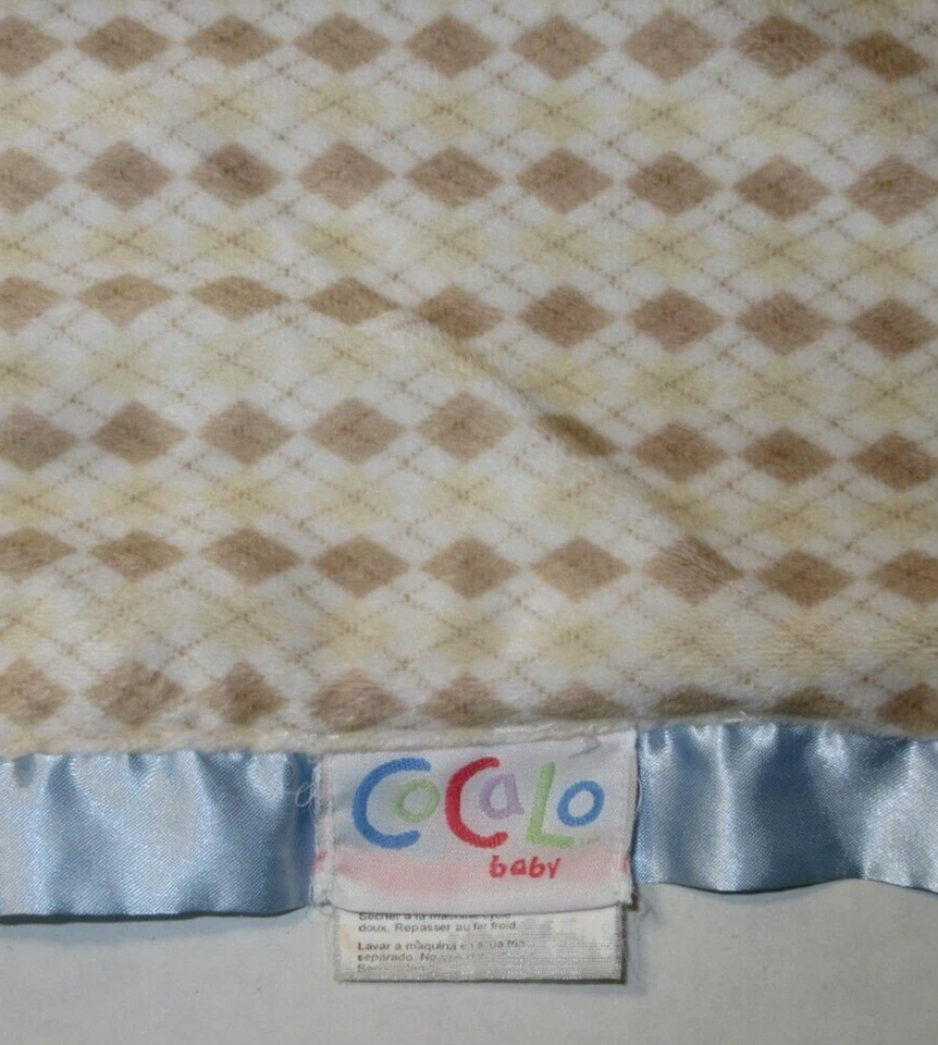 Кокало Baby безопасности одеяло синий желтовато-коричневый коричневый Argyle синий атлас отделки плюшевый милый - Изображение 3 из 4