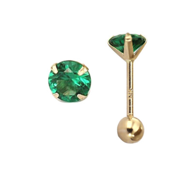 1 Pair 14K gold Stud Earrings 4mm Round Emerald Green CZ Screw Back Jewelry