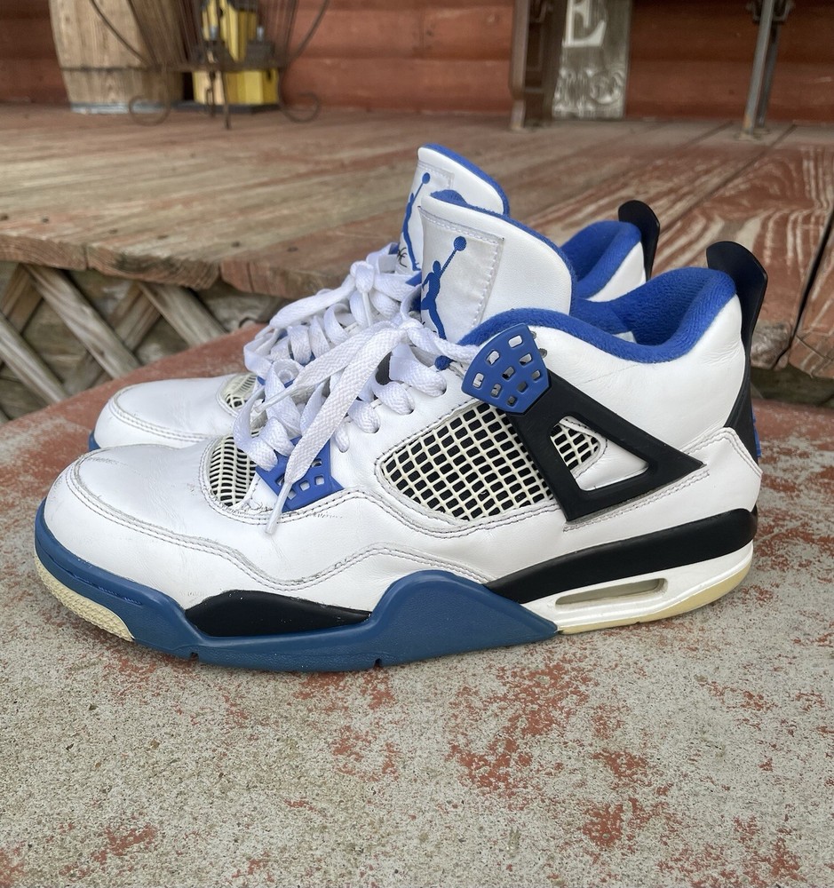 Nike Air Jordan 4 Retro Motorsports Shoes Mens Sz 9.5 White/Blue 308497-117
