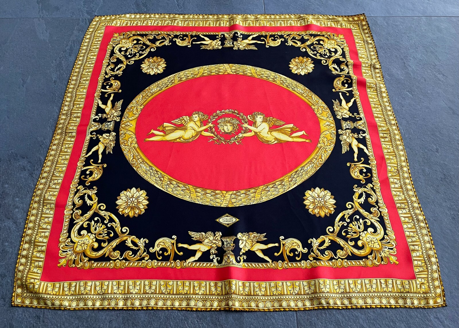 GIANNI VERSACE silk scarf Baroque, Canova's Angels with Medusa size 26 ...