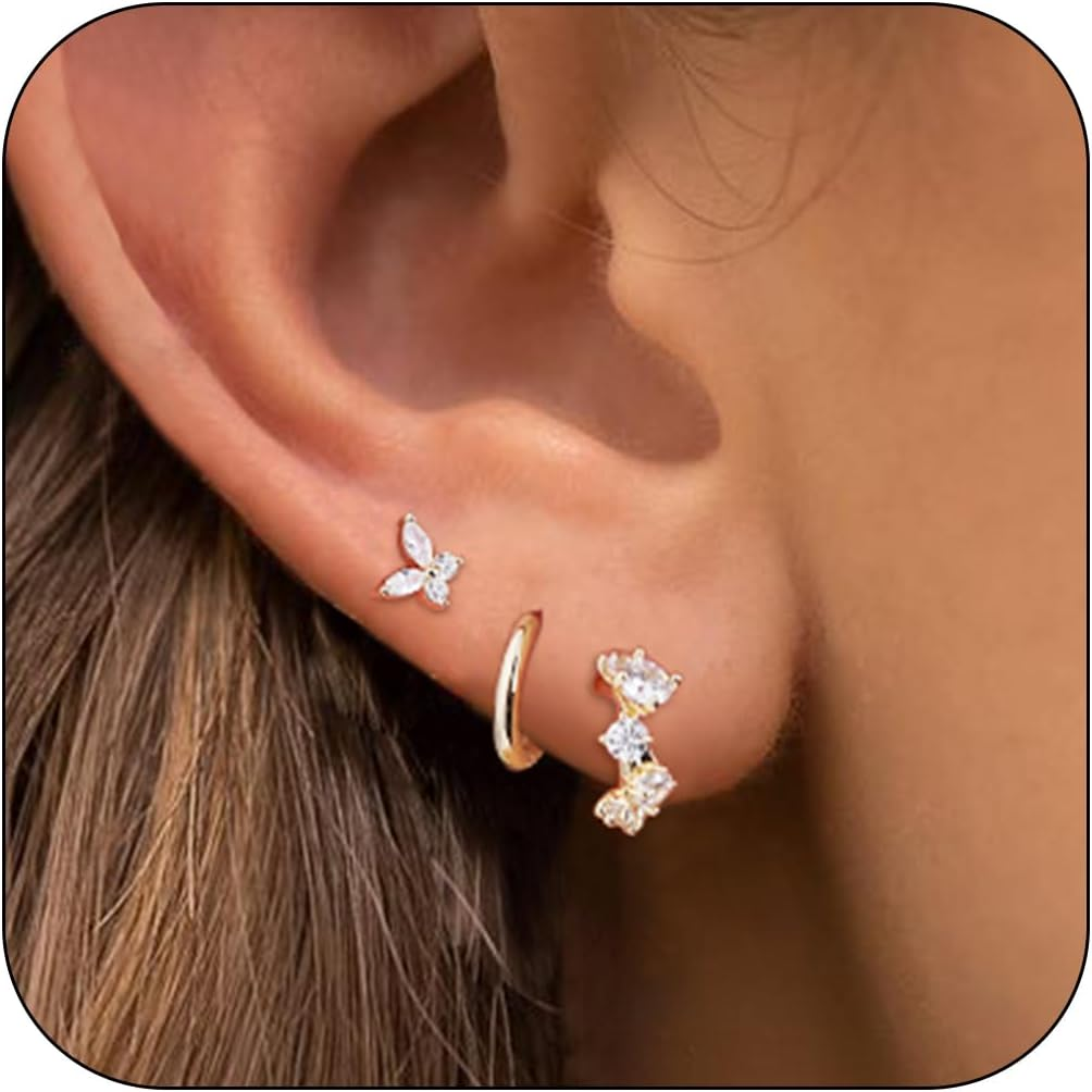 Hoop Earrings Set for Women, 14K Gold Plated Small Huggie Earrings for Multiple-image