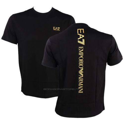EA7 Emporio Armani Men's Short Sleeve T-Shirt 8NPT18 PJ02Z Black Gold - Picture 1 of 4