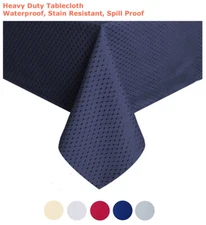 Tektrum 60"X84" Rectangular Waffle Tablecloth-Waterproof/Stain Resistant (Blue)