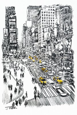 Little Big City Study Time Square NY, Loui Jover, Wall Decor Art Print 14'' x 11''