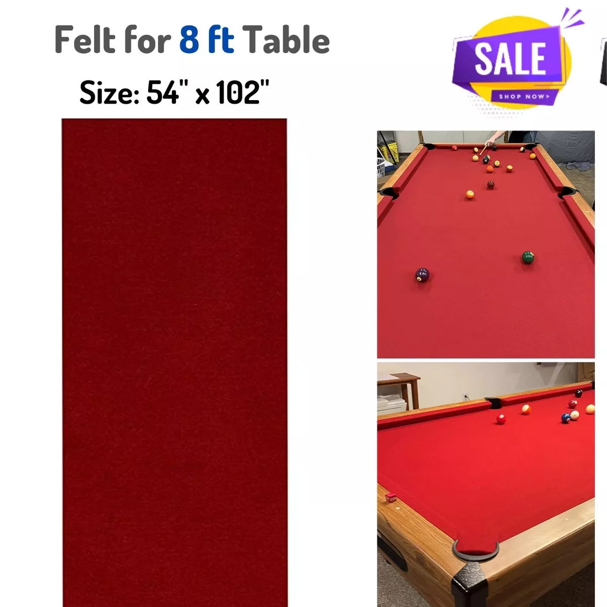 Billiard Pool Table Felt for 8 Ft Table Red for Beginner/ Intermediate  Players