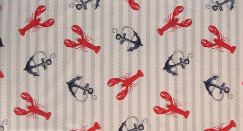 Lobsters & Anchors on Stripes Vinyl Tablecloth w/Zipper Umbrella Hole 70" Round - Picture 4 of 5