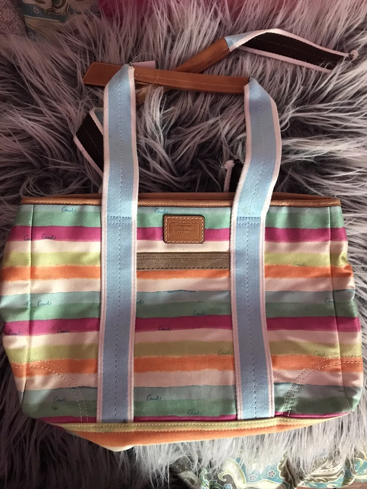 COACH HAMPTON STRIPE WATERCOLOR SATCHEL 10067 TOTE HANDBAG BAG SHOULDER PURSE 