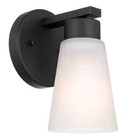 KICHLER Stamos 1-Light Black Bathroom Wall Sconce w/ Satin Etched Glass Shade