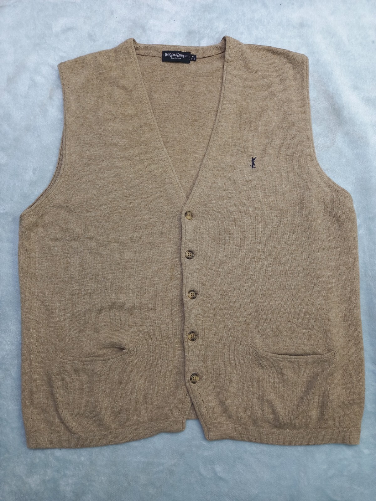 Gilet vintage Yves Saint Laurent anni '90 cappotto vita lana beige MAGLIONE UOMO taglia XL