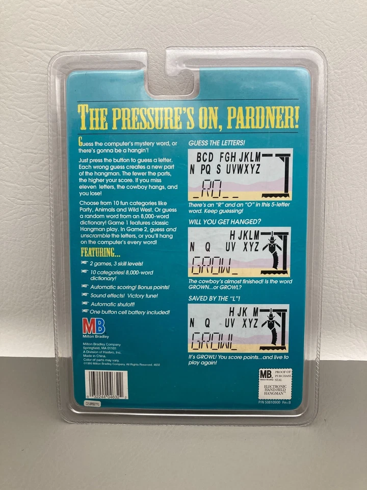 HANGMAN Handheld Electronic Game Hasbro Milton Bradley 1995 Brand New In Package - Image 3 of 3