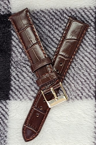 Correa de reloj de cocodrilo marrón de cuero genuino de 18 mm hebilla dorada se adapta a Michele - Imagen 1 de 3