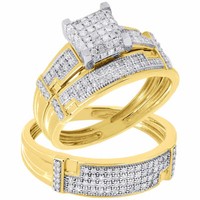 10K Gelbgold Diamant Trio Set Passender WüRfel Verlobungsring & Band 1/2 Ct.