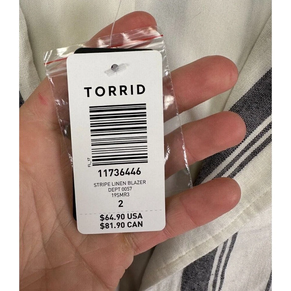 Blazer de lino torrido para mujer 2 abrigo a rayas blanco gris mezcla a rayas elástico NUEVO Foto 2 de 4