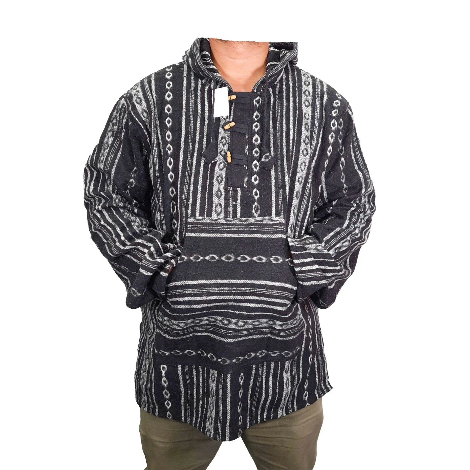 Mens Black Baja Nepal Hoodie Tibet Mexican Winter Warm Jacket Hippie Pullover
Opens in a new window