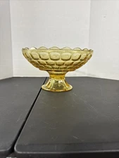 Vintage Amber Glass Compote Bowl Candy Dish Scalloped Edge Pedestal Footed
